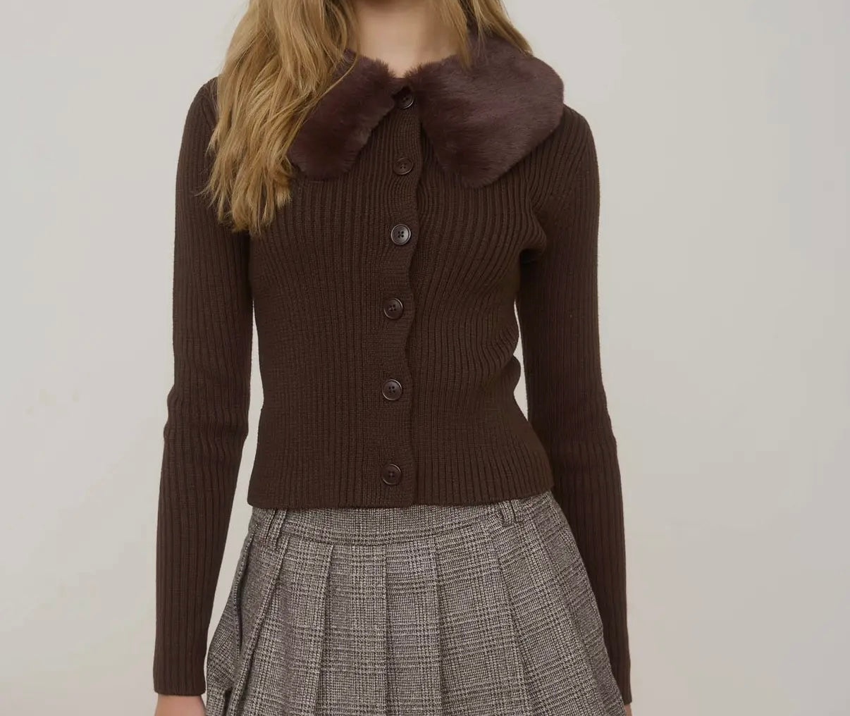 Faux Fur Trim Cardigan