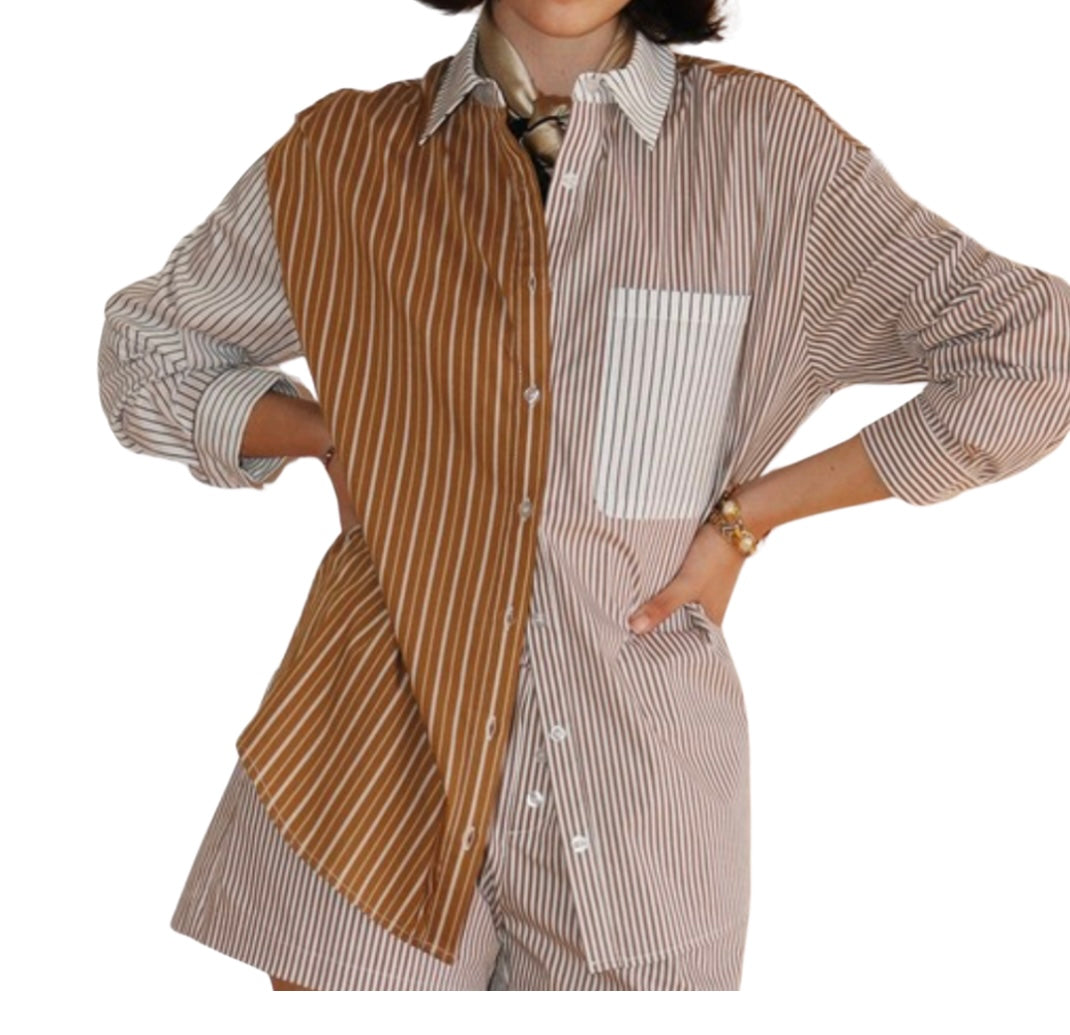 $20 Mixed Stripe Oversized Button Up