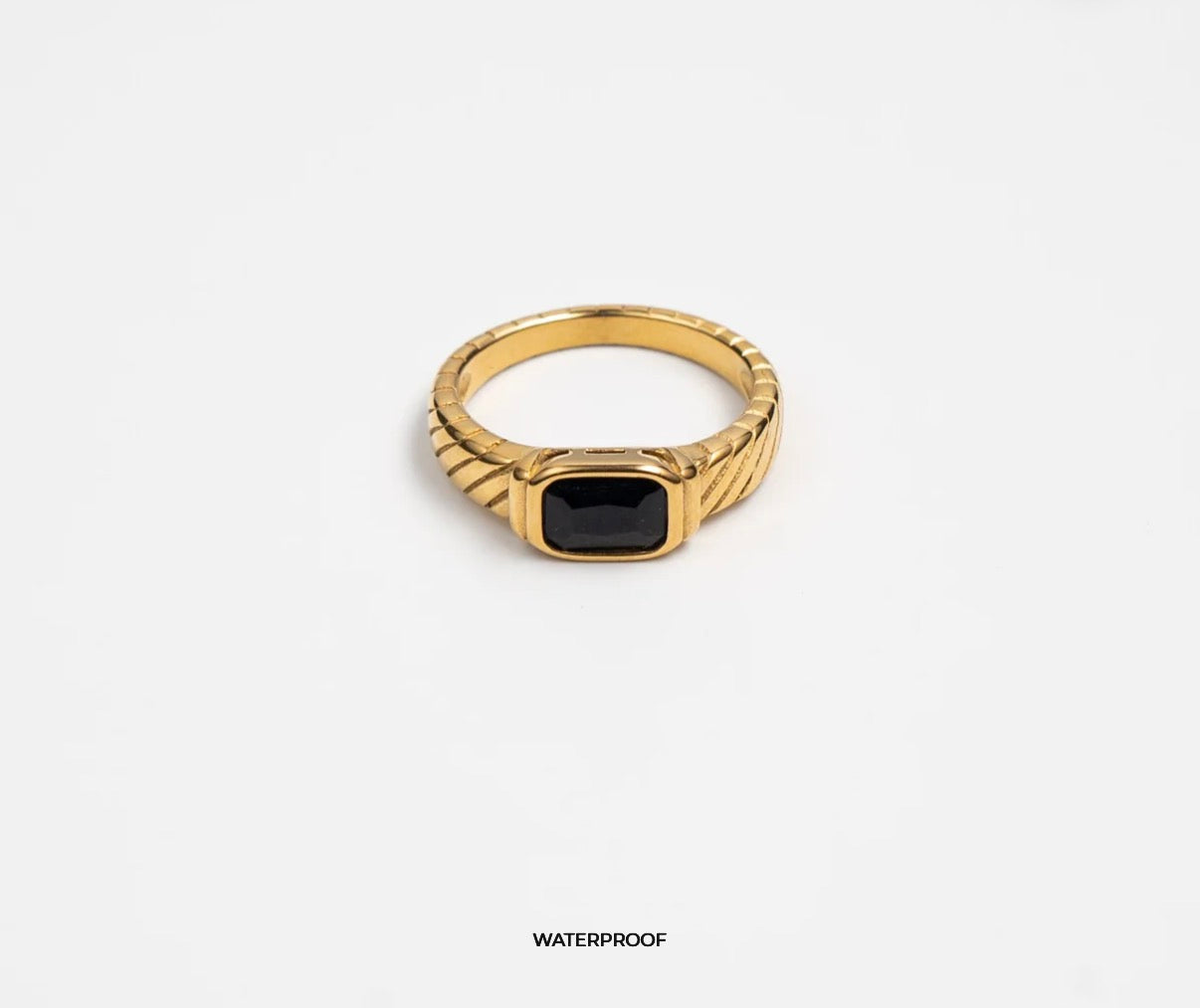 Waterproof Gold Black Stone Ring