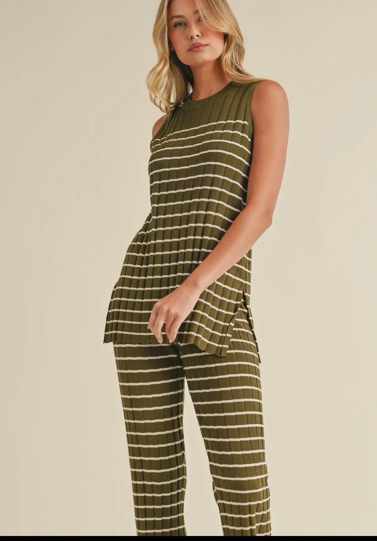 Stripe Knit Set Green