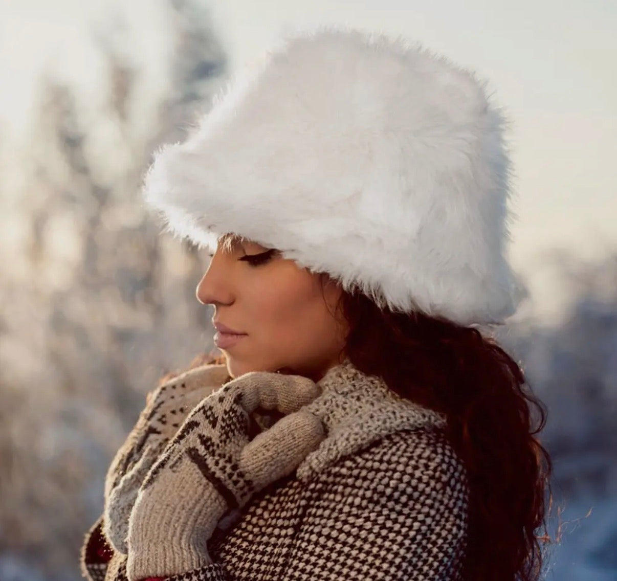 White Faux Fur Bucket Hat