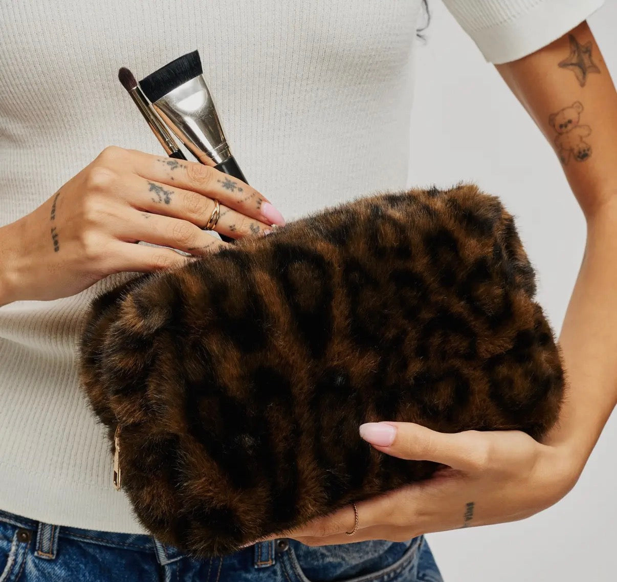 Leopard Faux Fur Makeup Bag